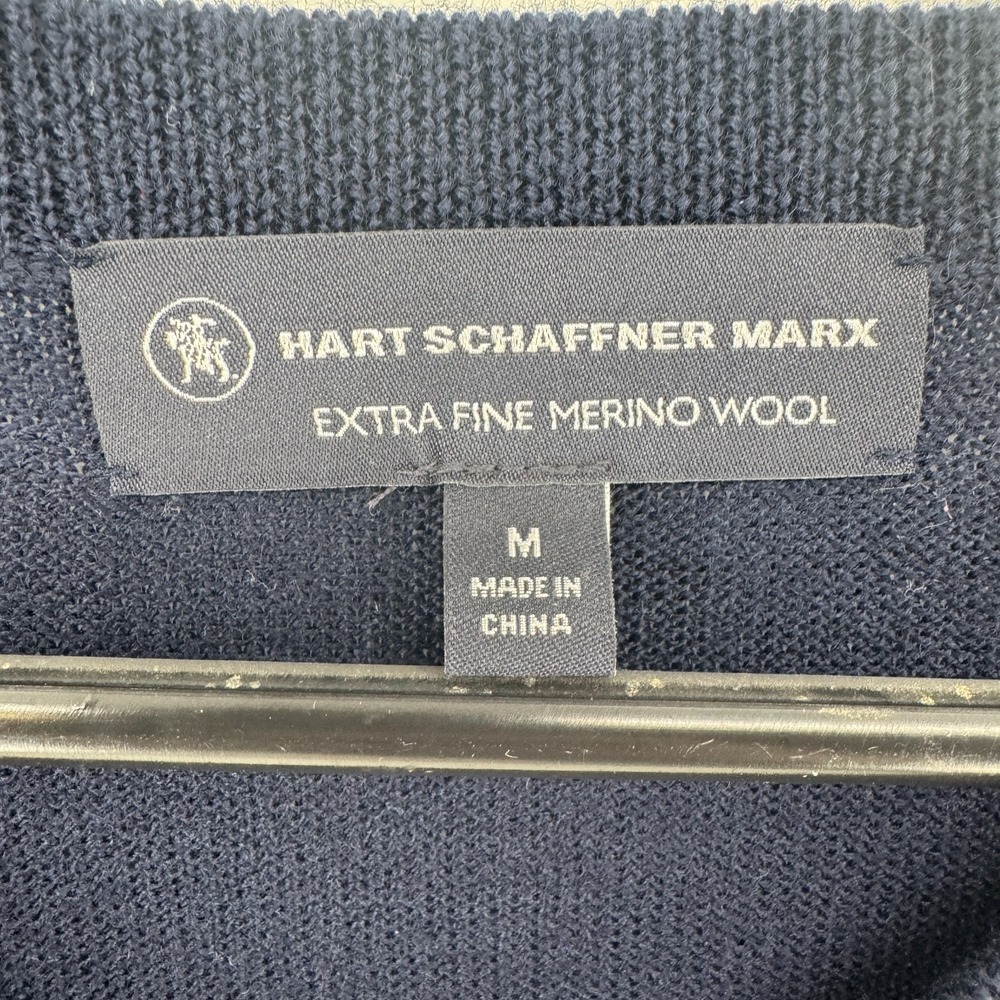 Hart Schaffner Marx Mens M Extra Fine Merino Wool V-Neck Pullover Sweater Navy - Picture 3 of 7